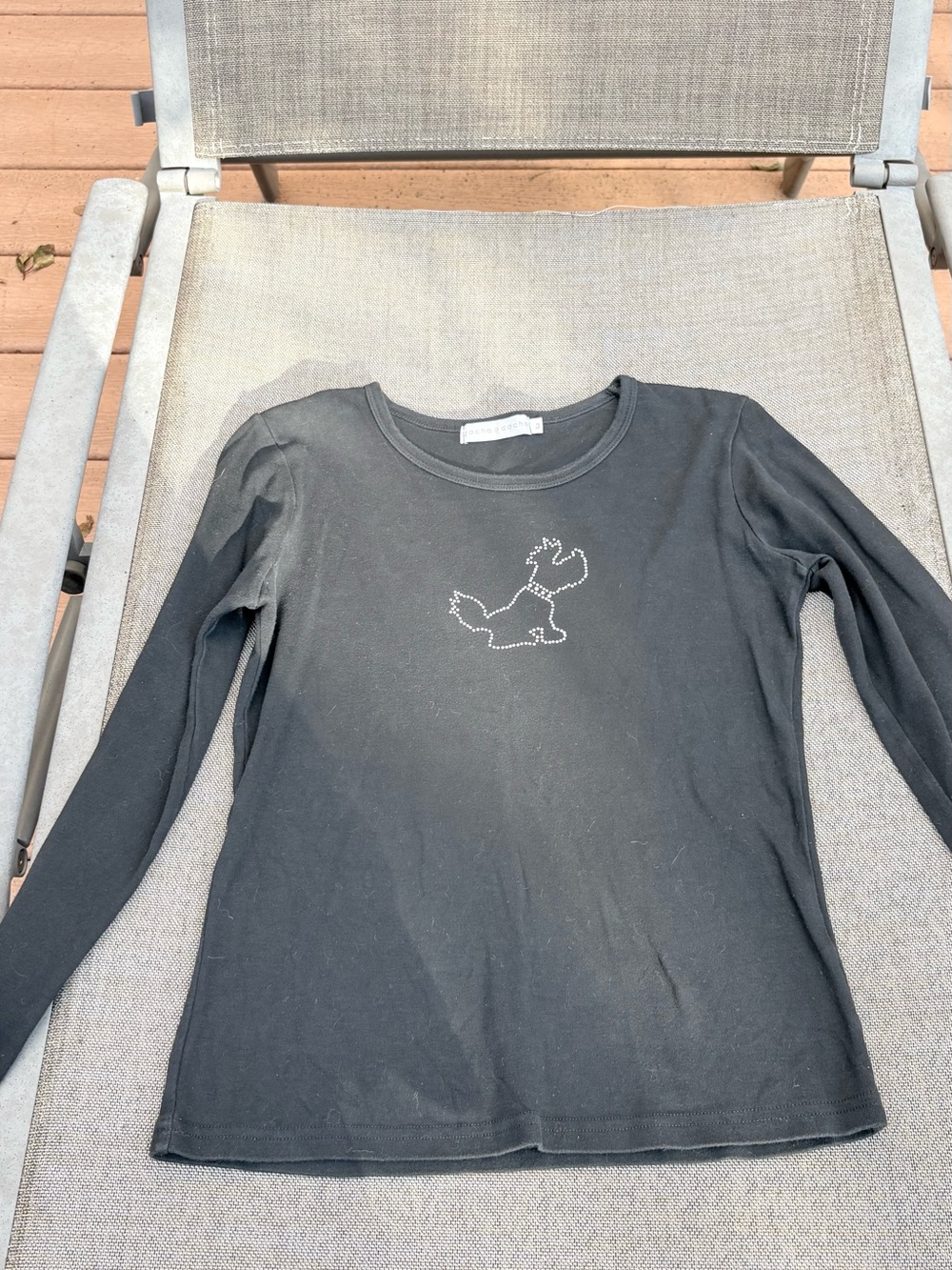 Cache Cache (French) Long-Sleeve Black Rhinestone Yorkie Top women’s size XS/S